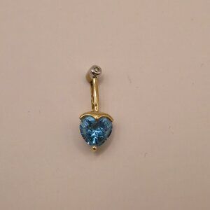 10K Gold Blue Topaz Heart Pendant with Diamond Accent